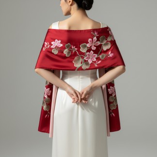 Red silk scarf hand-embroidered with Orchid 40*200 cm-Different models